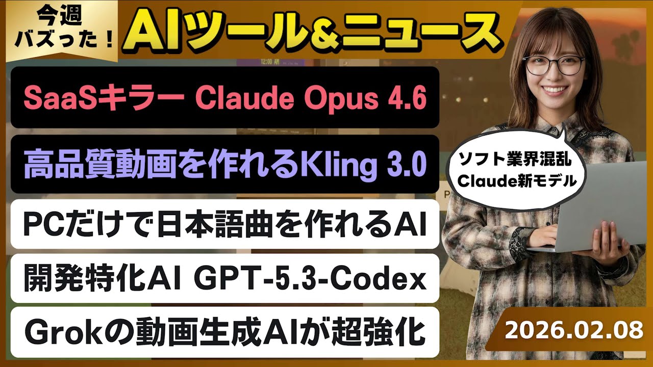 【今週のAIトレンド丸わかり】ライティング性能も高いコーディング最強AIモデル「Claude Opus 4.6」/超高品質な動画を作れるAI「Kling 3.0シリーズ」