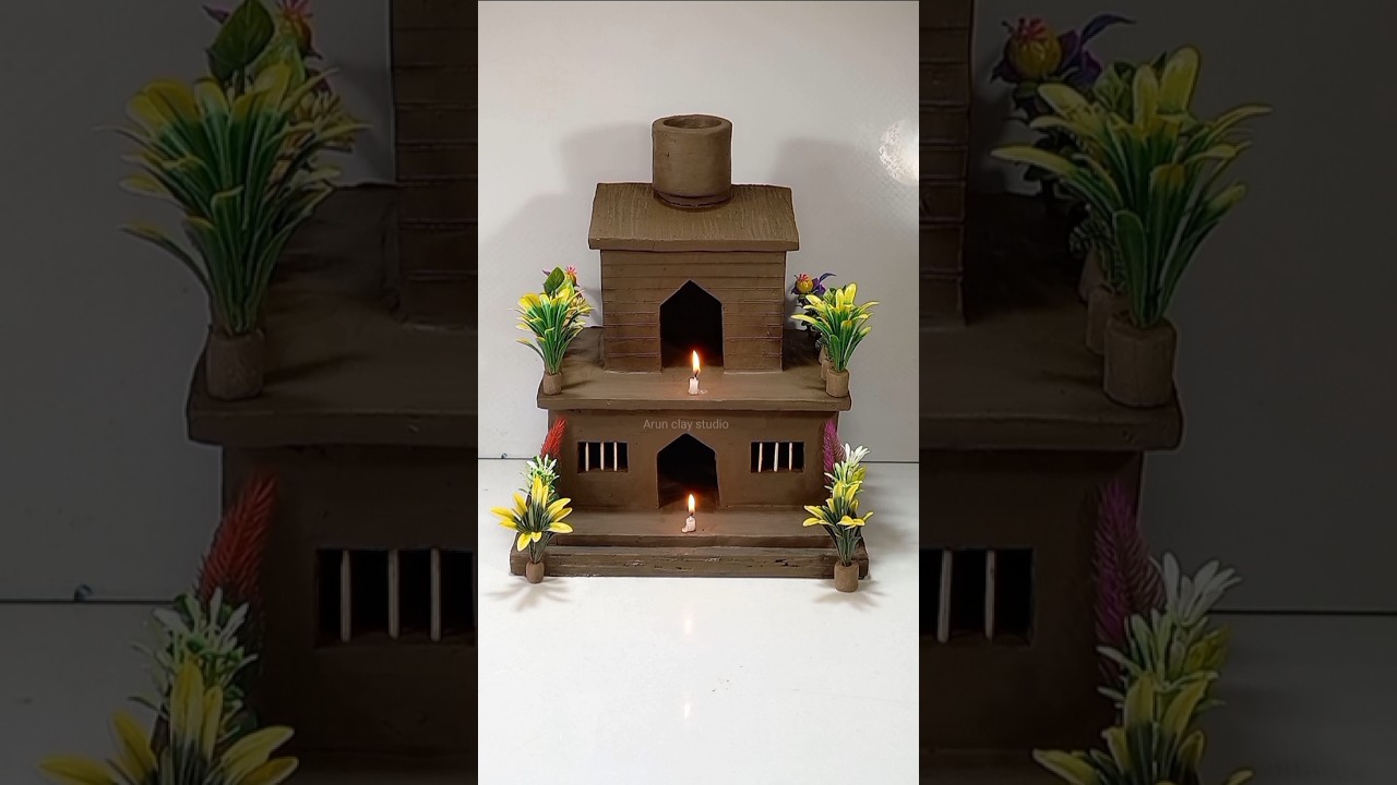 Very easy miniature house making with clay 🏕 | mitti ka ghar kaise banaye | #homecraft #shorts