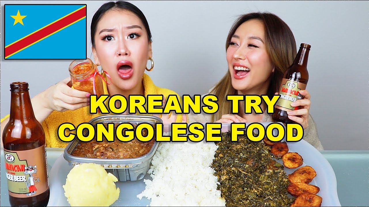 KOREAN SISTERS TRY CONGOLESE FOOD FOR THE FIRST TIME 😱 | MUAMBA CHICKEN, FUFU, PONDU, MAKEMBA
