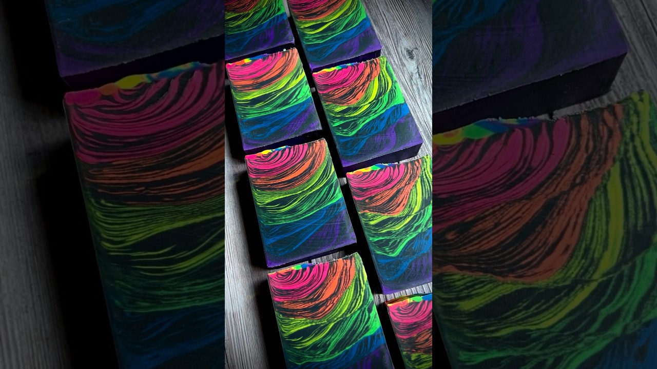 Pouring & Cutting 🌈 Black Magic CP soap #soapmaking #soap #rainbow #barsoap #handmadesoap