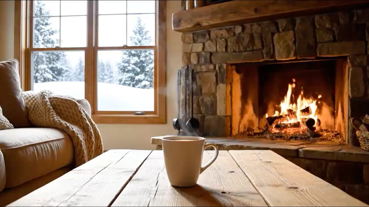 9 Hours of Relaxing Sounds of the Winter and Fire Crackling in the Morning #winter