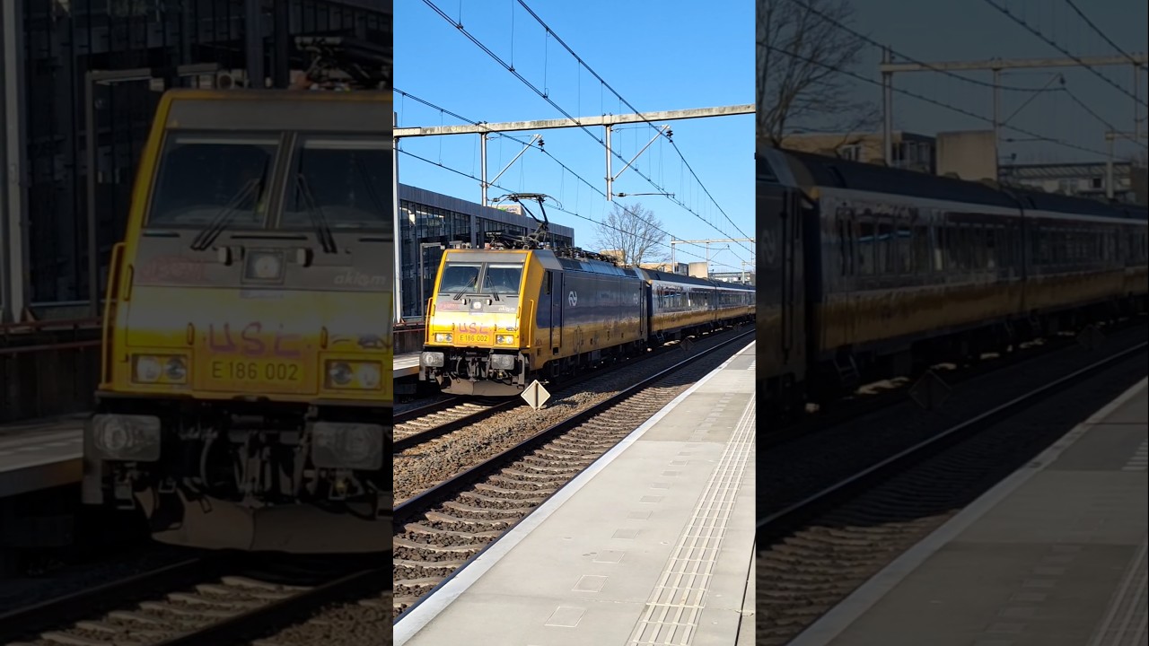 #NS #BR186 #TRAXX Vertrekt als #eurocity Direct van #Almere Buiten Met #Tyfoon #trainspotting #train
