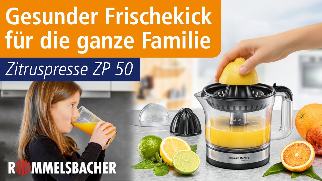ROMMELSBACHER Zitruspresse 🍊🍋‍🟩 Gesunder Frischekick für die ganze Familie 🍋 ZP 50
