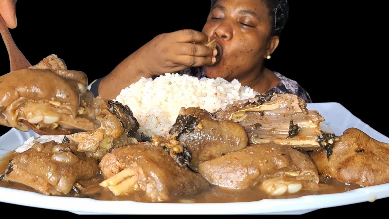African food mukbang/goat meat pepper soup with white rice mukbang ASMR