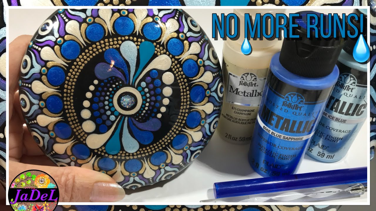 Metallic Mandala tutorial for rock painting | Stop Paint Runs!