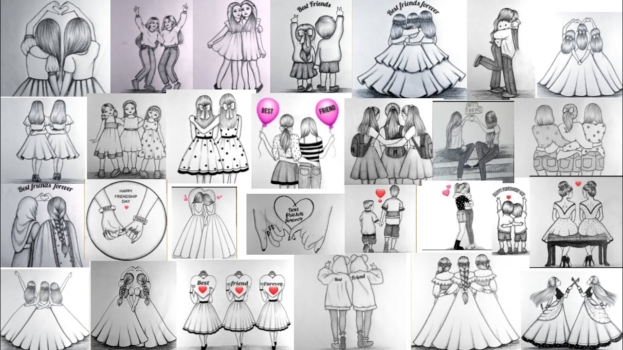 30+ Friendship Day Drawings || Best -Friend  Drawing idea || BFF Drawing || Drawing ||girl Bestie  