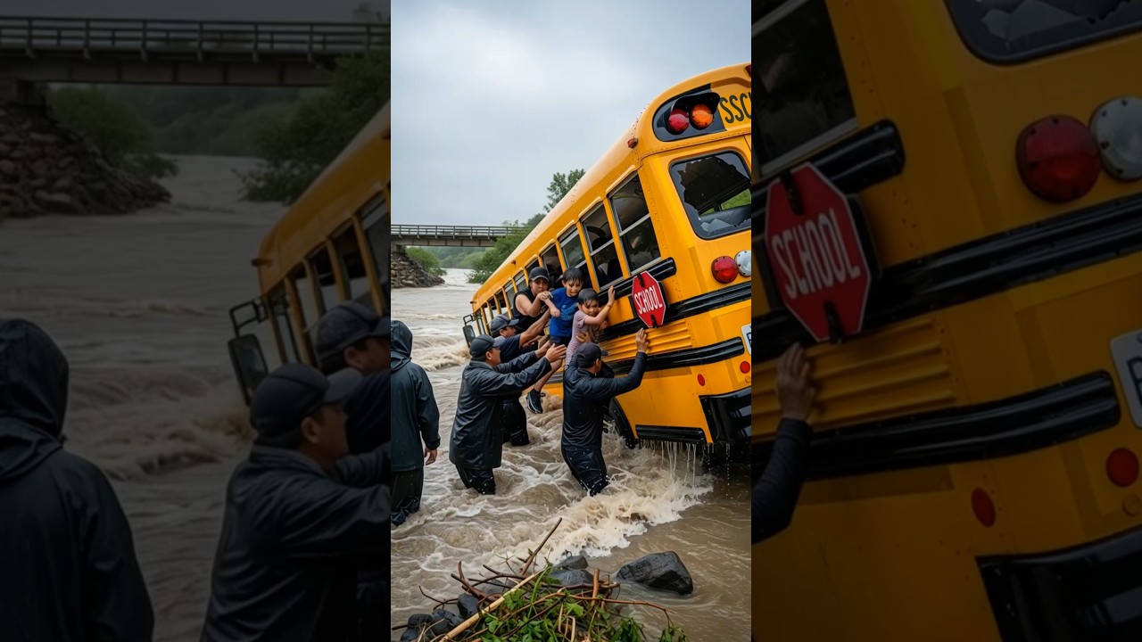 Miracle Rescue: Kids Freed from School Bus Swept Away by Flood #shorts #viral #fyp #youtubeshorts