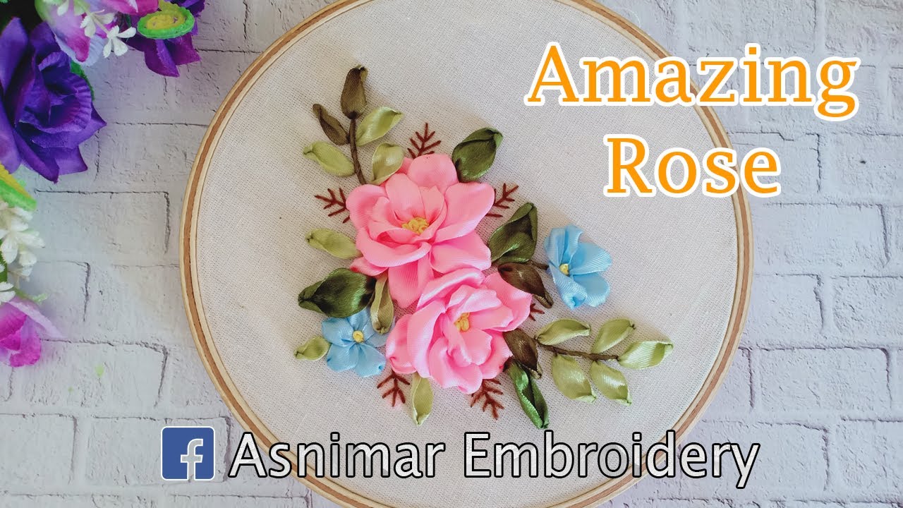Amazing Rose Flower Ribbon Embroidery Design