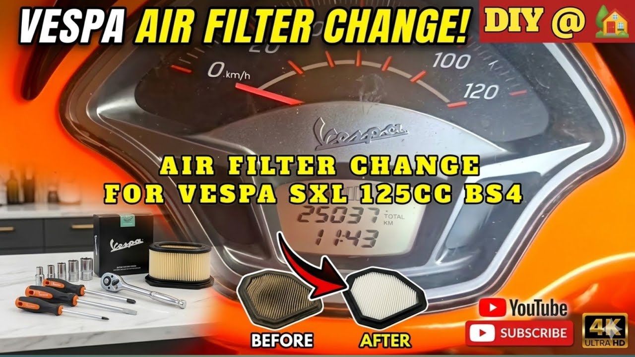 Vespa sxl 125cc BS4 Airfilter Changing At Home ll DIY ll Two wheeler Servicing at Home 🏡