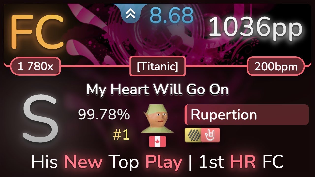 8.7⭐ Rupertion | DragonForce - My Heart Will Go On [Titanic] +HDHR 99.78% (#1 1036pp FC) - osu!