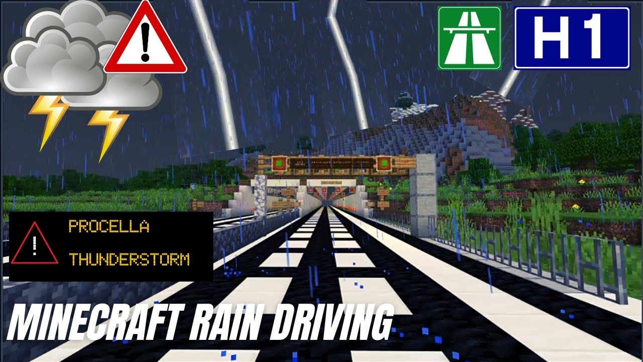 Minecraft Highway THUNDERSTORM; Freeway H1 from Belna to Zancudo [Minecraft Highway rain driving]