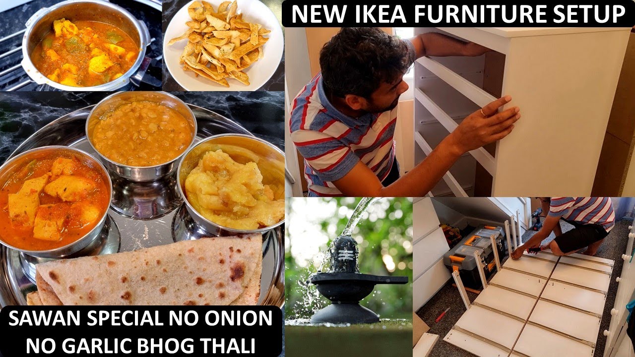 New Furniture Set Up & Sawan Special No Onion No Garlic Bhog Thali | Air Fryer Namak Para Recipe