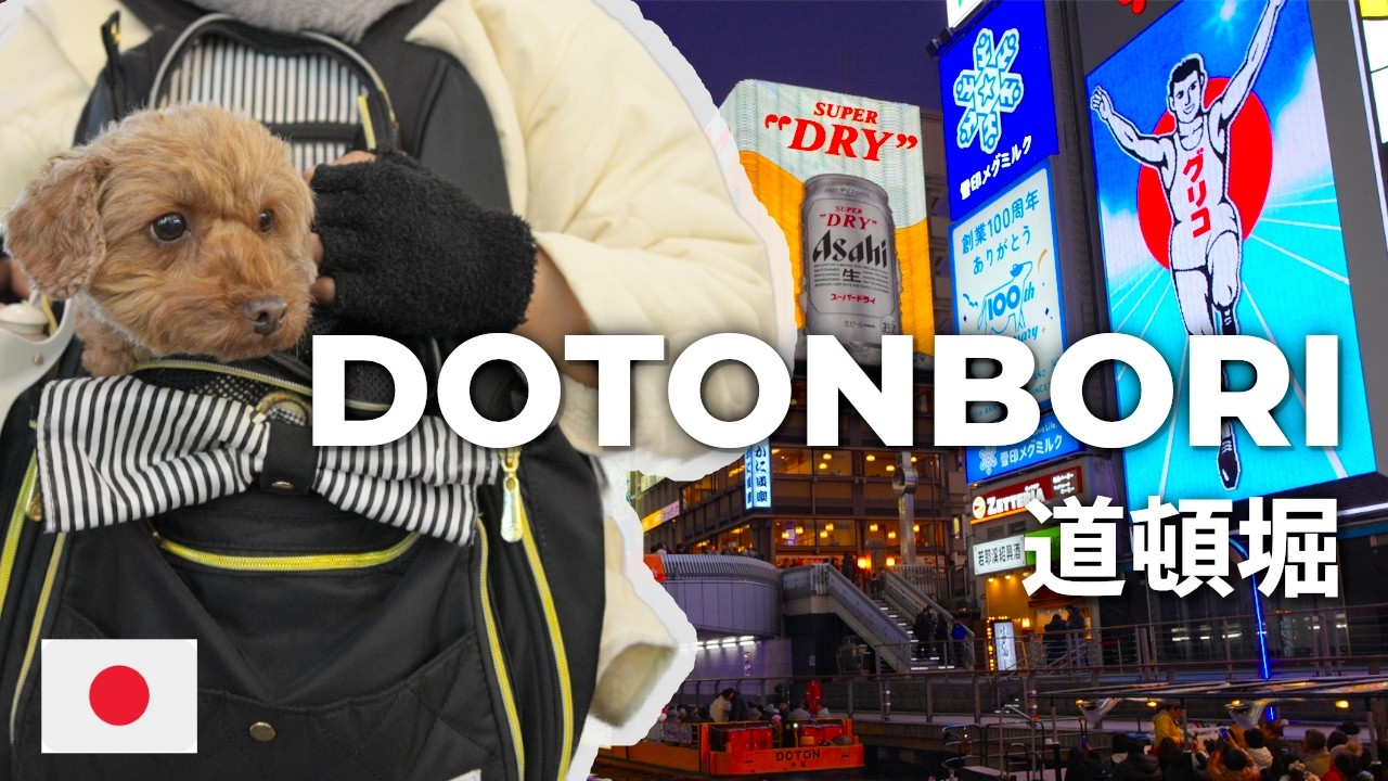 Exploring Osaka’s Dotonbori at Night with My Dog | Street Food, Neon Streets & Quiet Temples