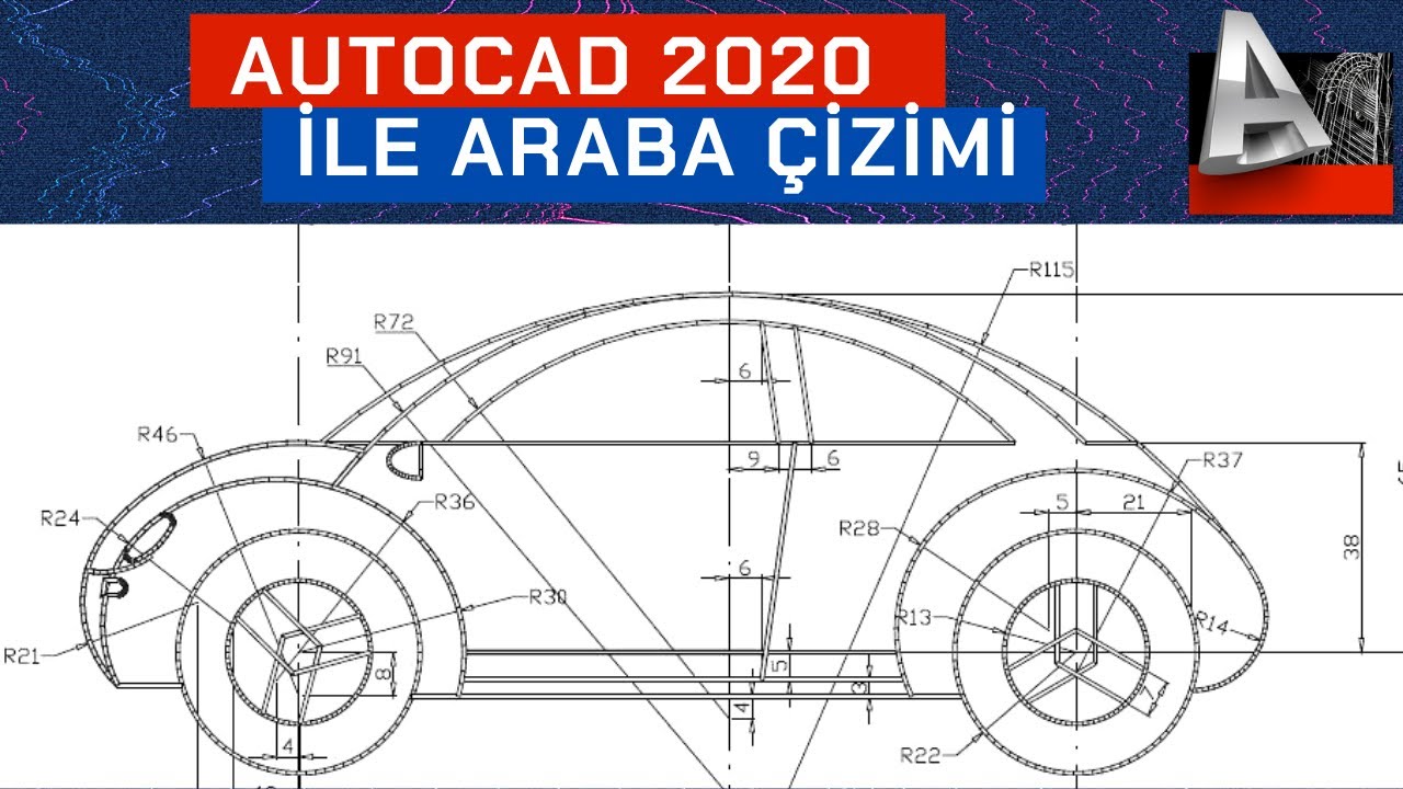 Autocad ile Araba Çizimi | Autocad 2D Car Drawing with Dimensions | Autocad Dibujo de un Carro