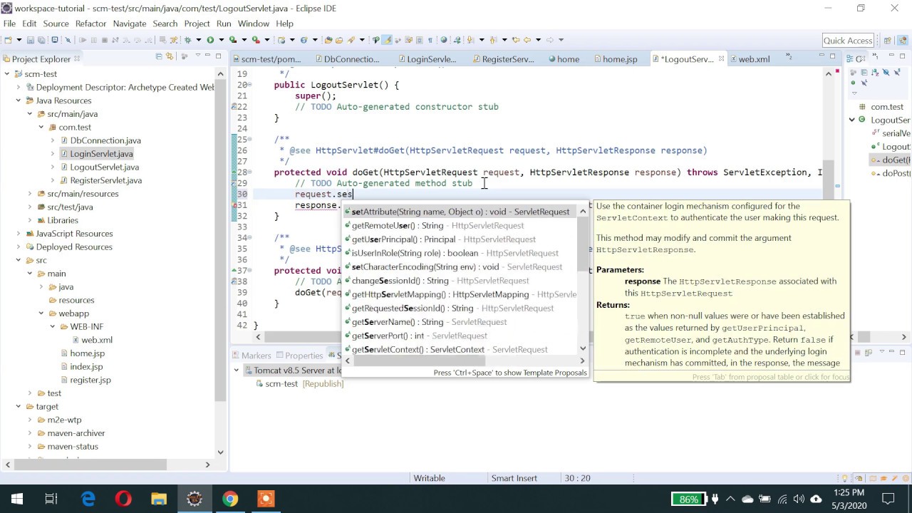 Logout servlet and Webservlet Annotation example