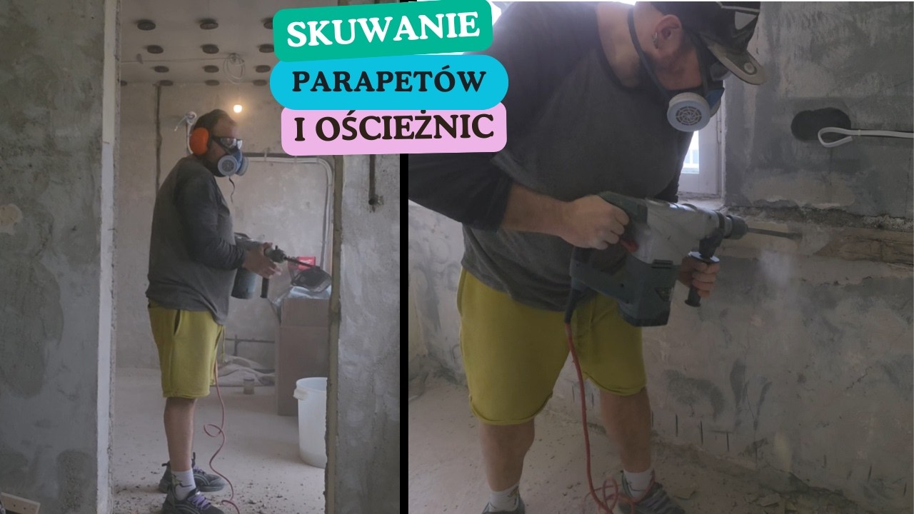 Skuwanie starych parapetów, wyrównywanie ościeżnic  i szlifowanie tynku