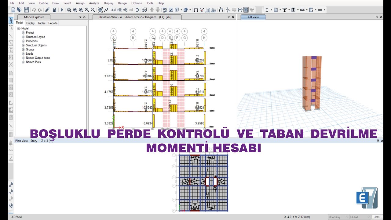 TBDY -2018 BOŞLUKLU  [BAĞ KİRİŞLİ] PERDE KONTROLÜ VE TABAN DEVRİLME MOMENTİ HESABI || ETABS
