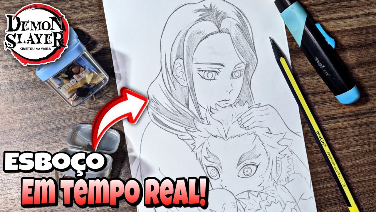 Esboço em Tempo Real - Kyojuro Rengoku e Ruka Rengoku [ Demon Slayer ]