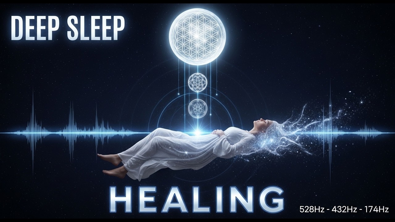 DEEP SLEEP HEALING 🌙 528Hz + 432Hz + 174Hz | Wake Up Restored | Sacred Sleep Frequencies