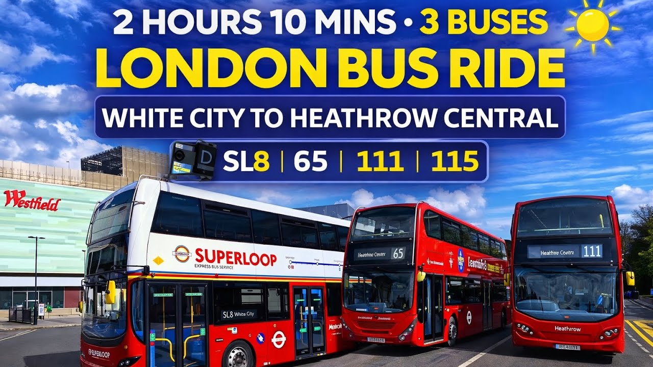 Sunny London Bus Ride to Heathrow 🌤️ SL8, 65 & 111 Full Journey