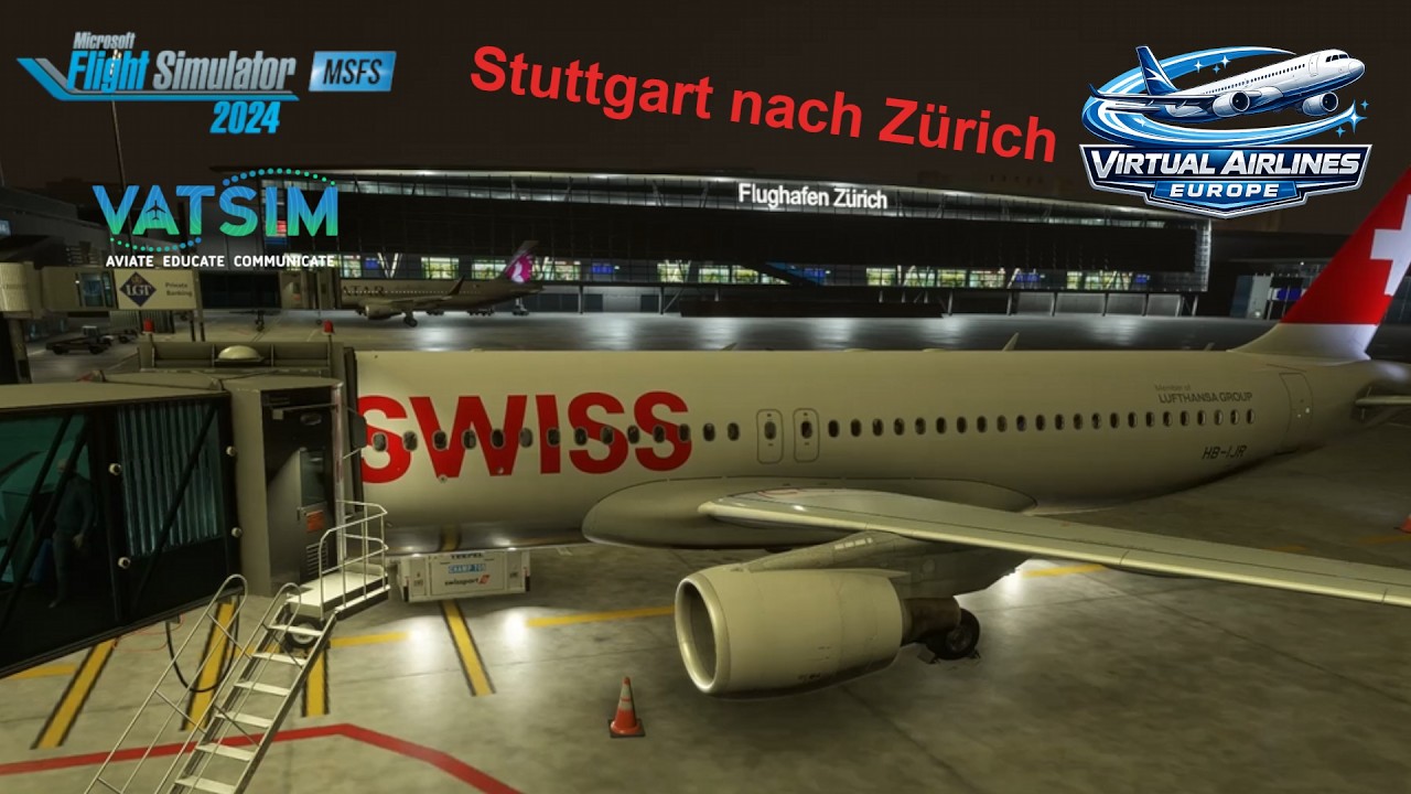 MSFS2024 stürmischer Swiss VATSIM Flug von Stuttgart nach Zürich