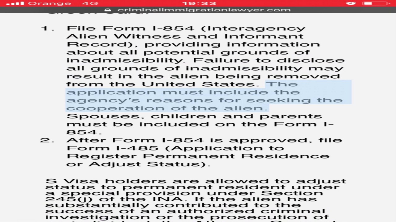 S Visa for nonimmigrants are subject to restrictions
