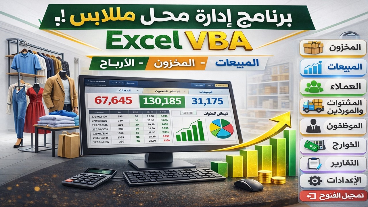 أفضل برنامج إدارة محل ملابس بـ Excel VBA 🔥 تحكم كامل في المبيعات والمخزون والأرباح بسهولة