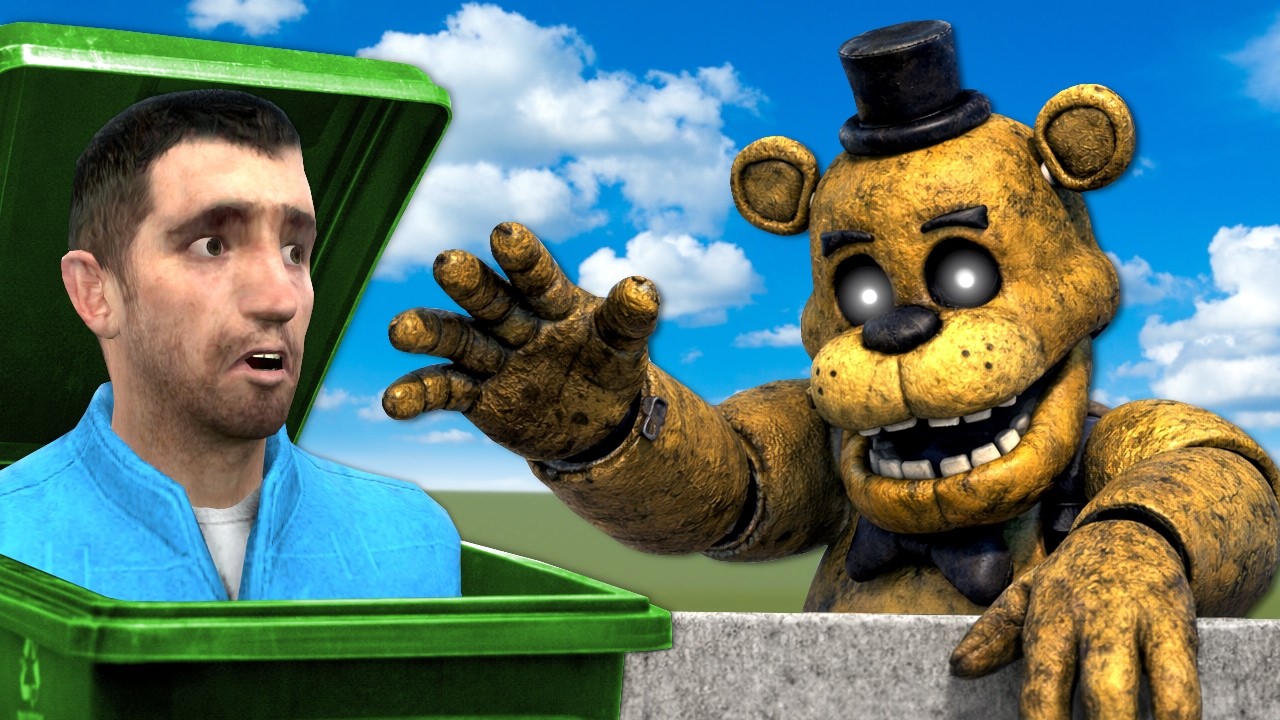 Hiding from GOLDEN FREDDY in a TRASH CAN! (Gmod)