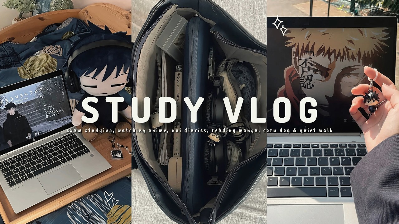 study vlog 🍵 |  exam studying, watching anime, uni diaries, reading manga, corn dog & quiet walk