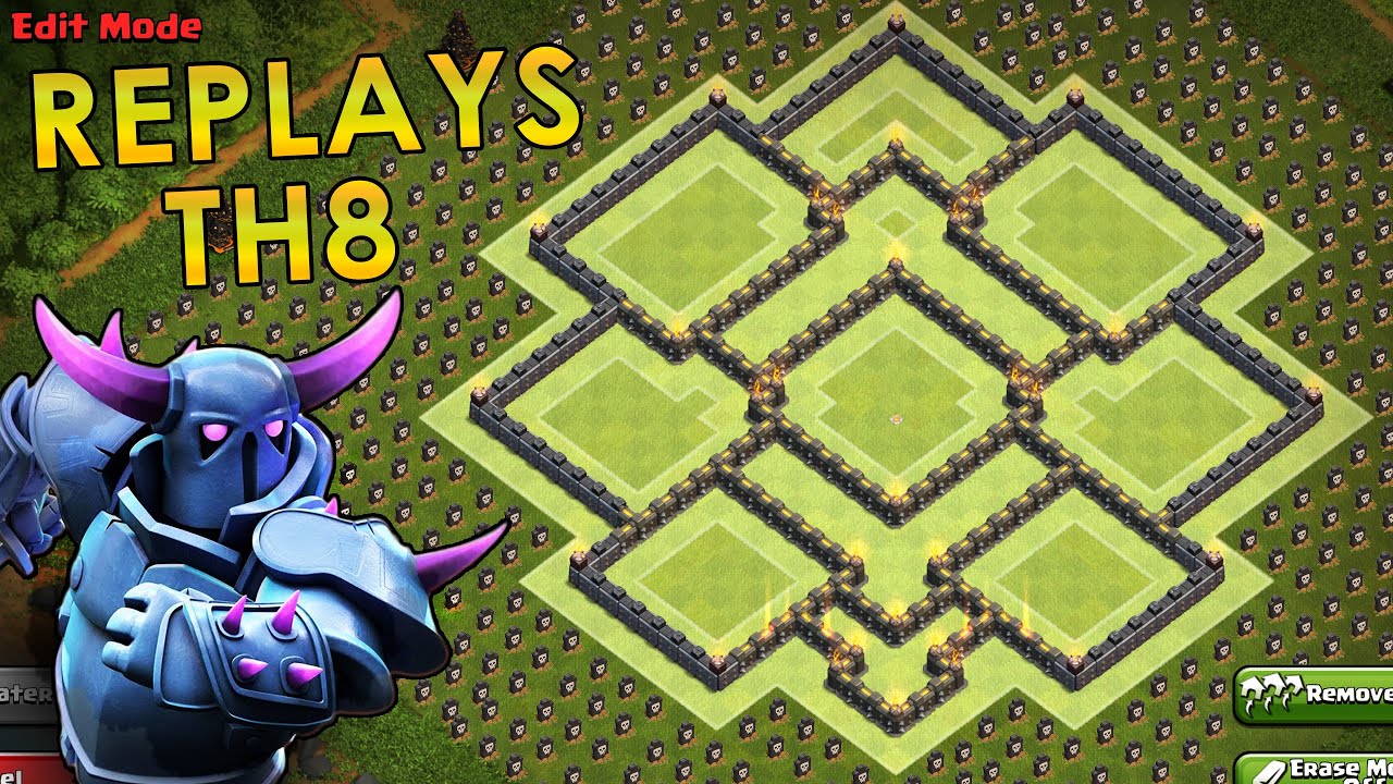 Clash of Clans | TH8 Farming Base Replays | All Pekka/GoWiPe Defenses [2016]