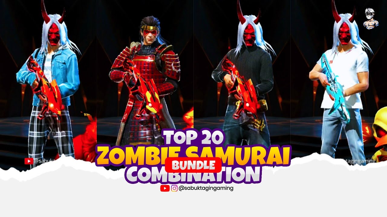 TOP 20 BEST DRESS COMBINATION WITH ZOMBIE SAMURAI BUNDLE ! NEW SAMURAI BUNDLE COMBINATION #freefire