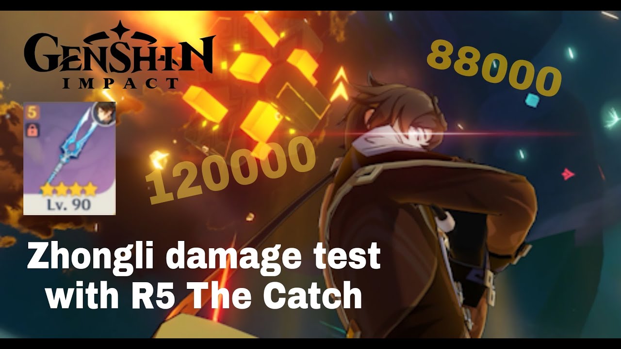 Zhongli C0 burst damage test with R5 The Catch - Genshin Impact