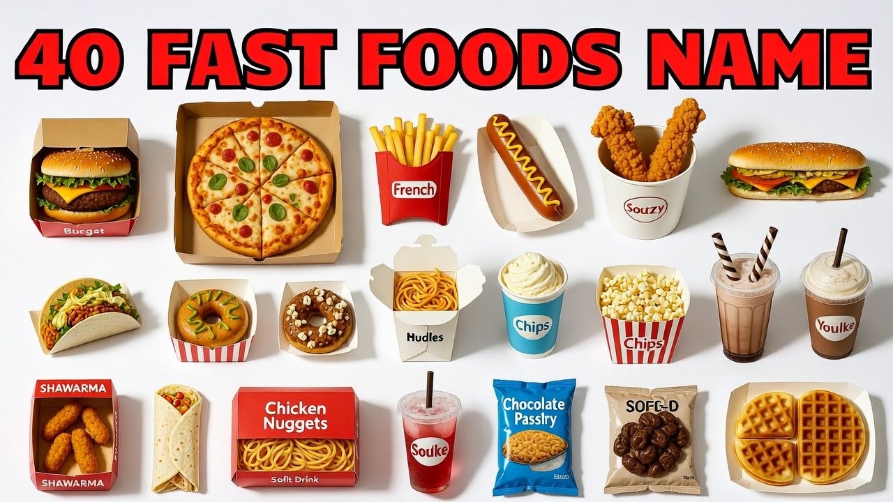 40 Fast Food Names for Kids 🍔🍕 | बच्चों के लिए 20 फास्ट फूड के नाम