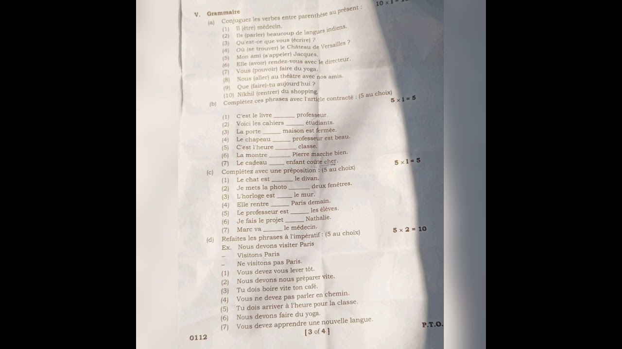 1st year Inter French 2021 octobre// question paper// ts Inter