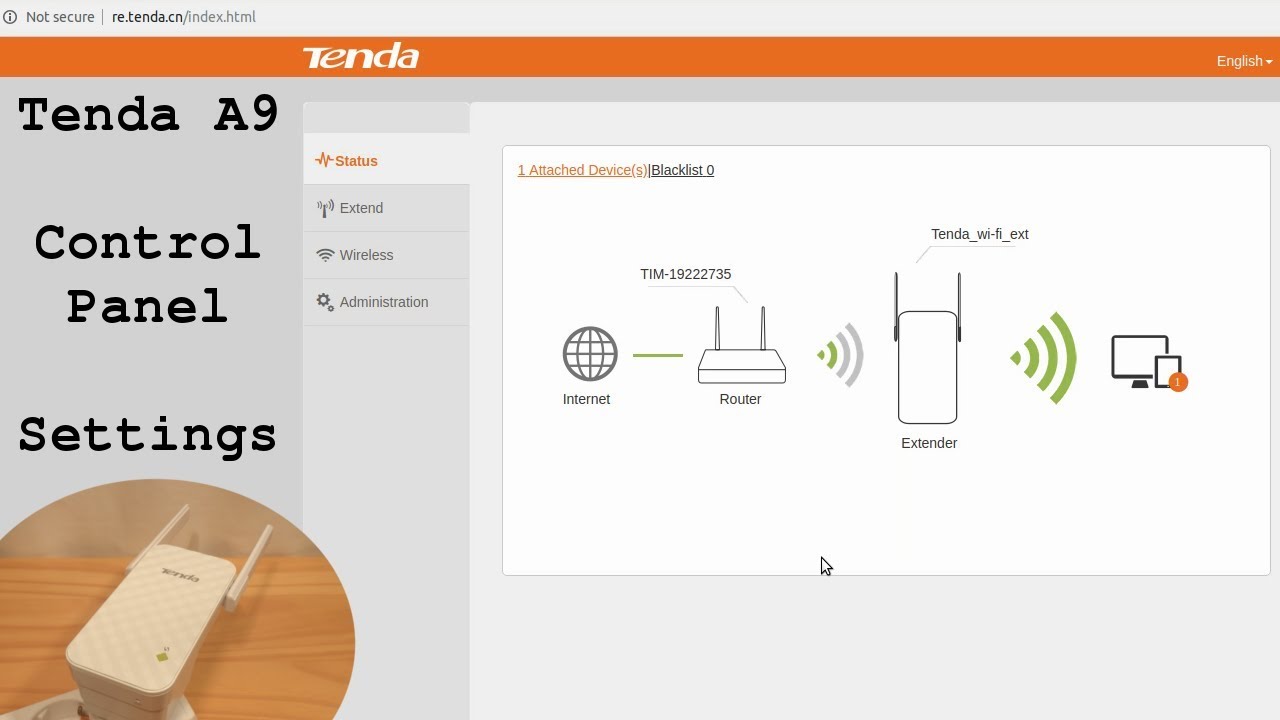 Tenda A9 Wi-Fi Extender &bull; Control panel access and settings overview