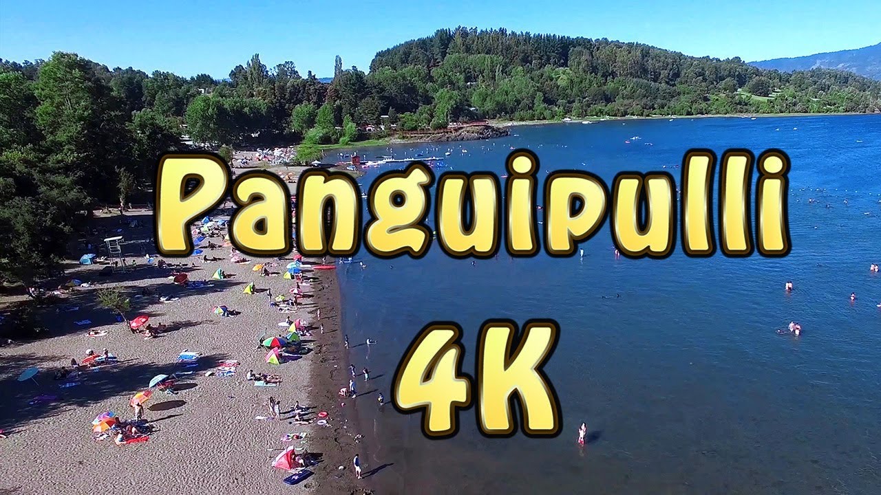 Panguipulli Lago y Playa Chauquen Región de Los Ríos Sur de Chile 4k UHD Drone Temuco Vista aérea