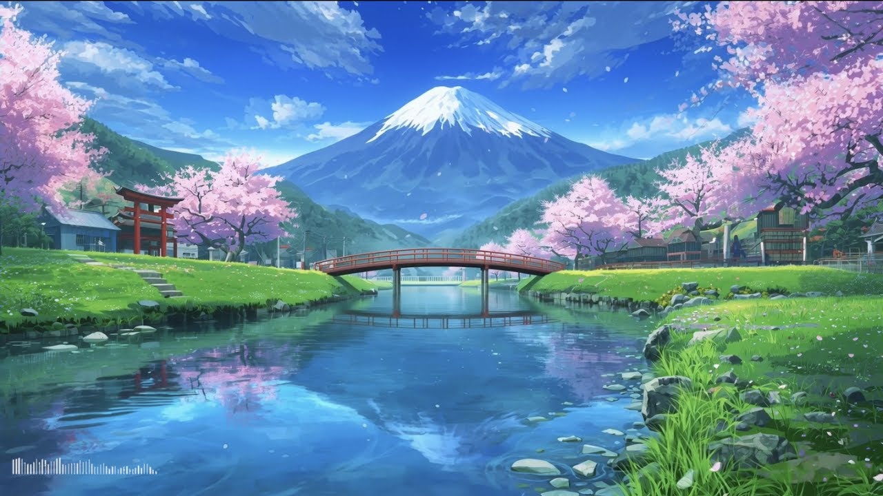 Study Lofi 🌸 Slow Gentle Piano | Mount Fuji & Sakura Spring Calm