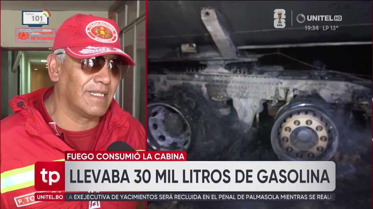 Cisterna cargada de combustible se incendia en la carretera Pisiga–Oruro