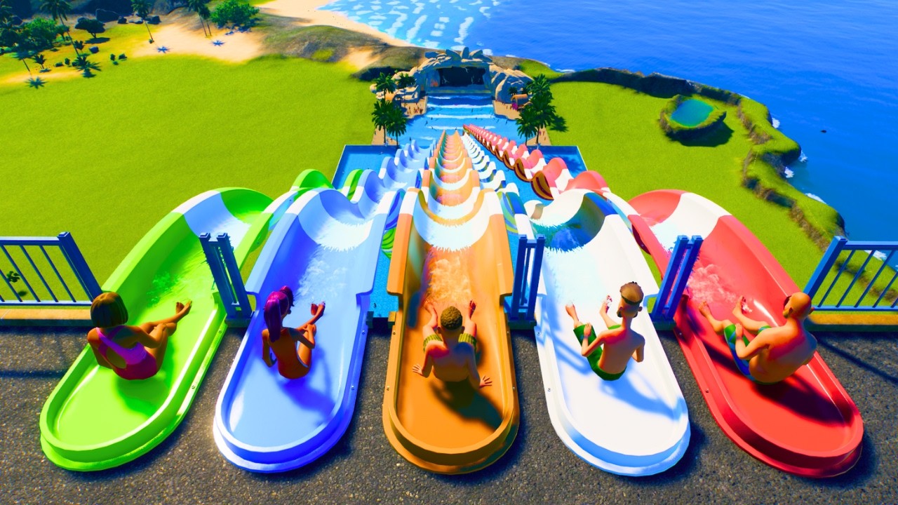 1 vs 20 Bumps Mega Water Slides | Planet Coaster 2