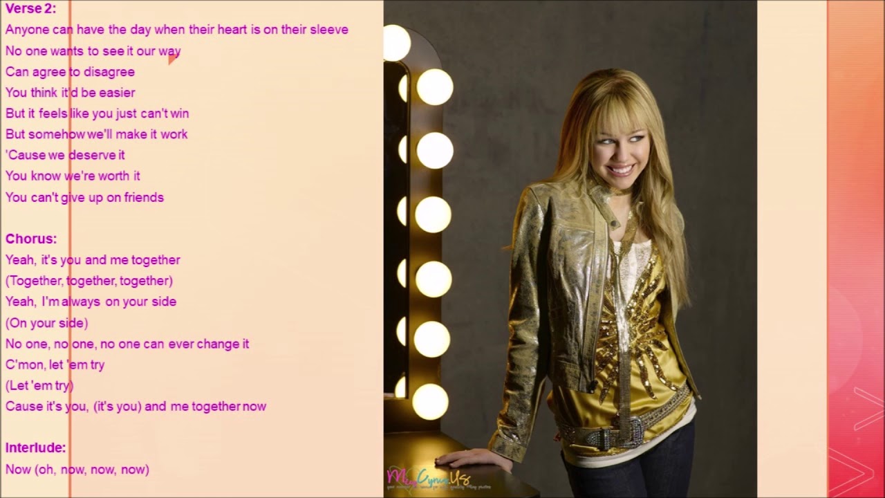 You And Me Together Hannah Montana Lyrics