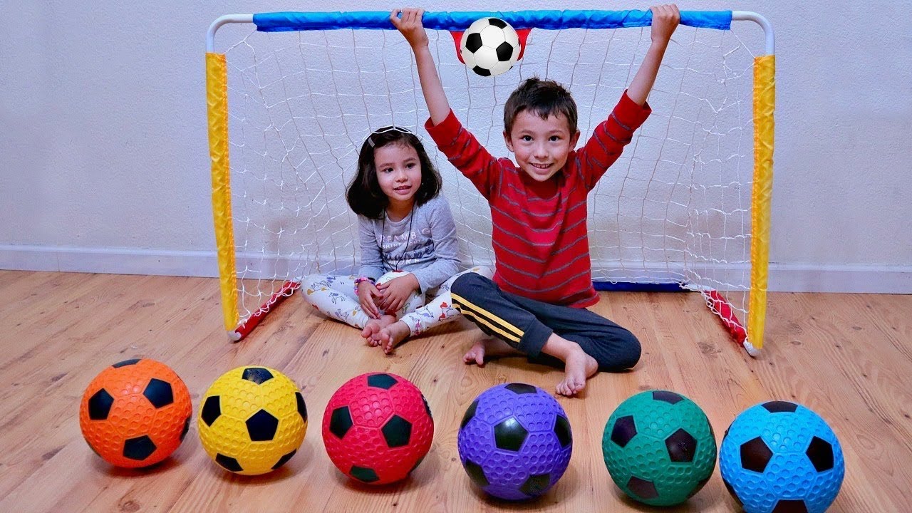 Learn Colors Playing with Soccer Ball and Sports Toy for Children