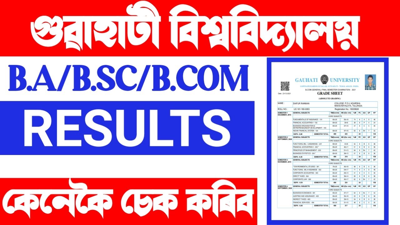 Gauhati University 6th Semester Results Check / GU Final Semester Results Out 2022