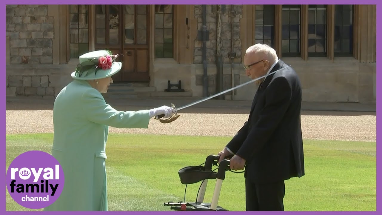Captain Tom Moore knighted by The Queen During Outdoor Ceremony at Windsor Castle