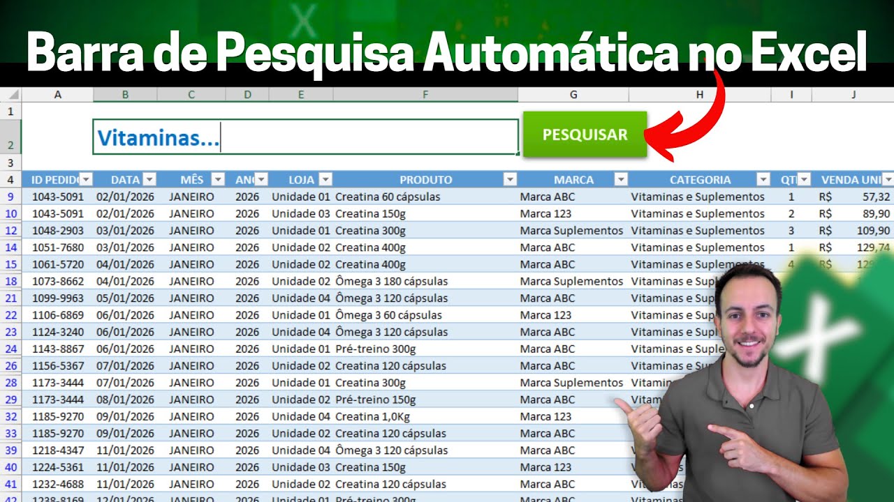 Como Fazer uma Barra de Pesquisa Automática no Excel para Filtra Tabelas Grande | VBA