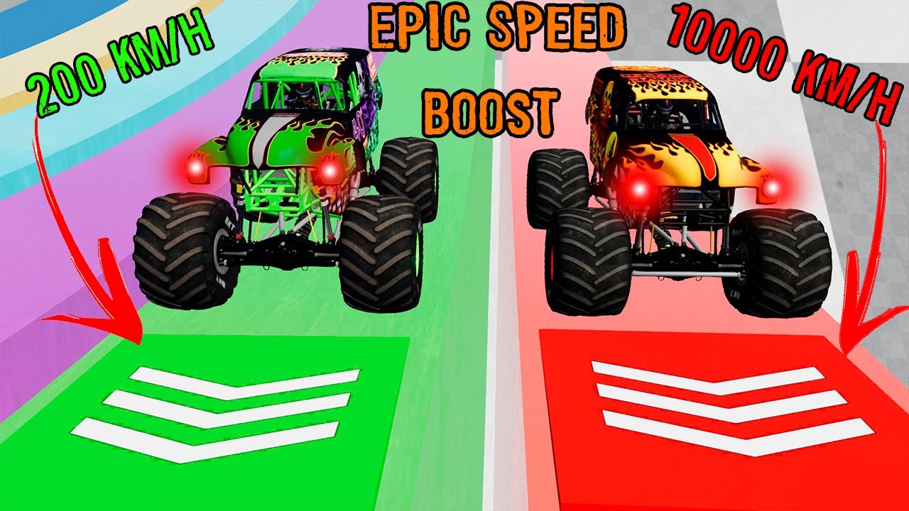 EPIC Speed ​​Boost (400, 800, 1600, 3200, 6400 km/h) - GRAVE DIGGER - BeamNG Monster Truck Crashes