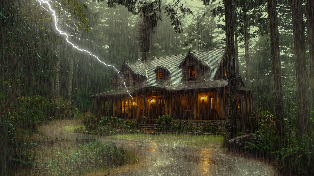 Dark Forest Night Rain 🌩️ Thunderstorm Ambience for Deep Sleep