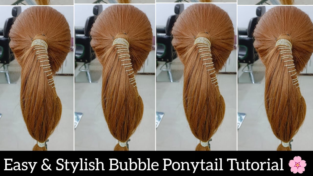 Elegant Bubble Ponytail with Rhinestone Wraps | Party & Bridal Hairstyle 🌸