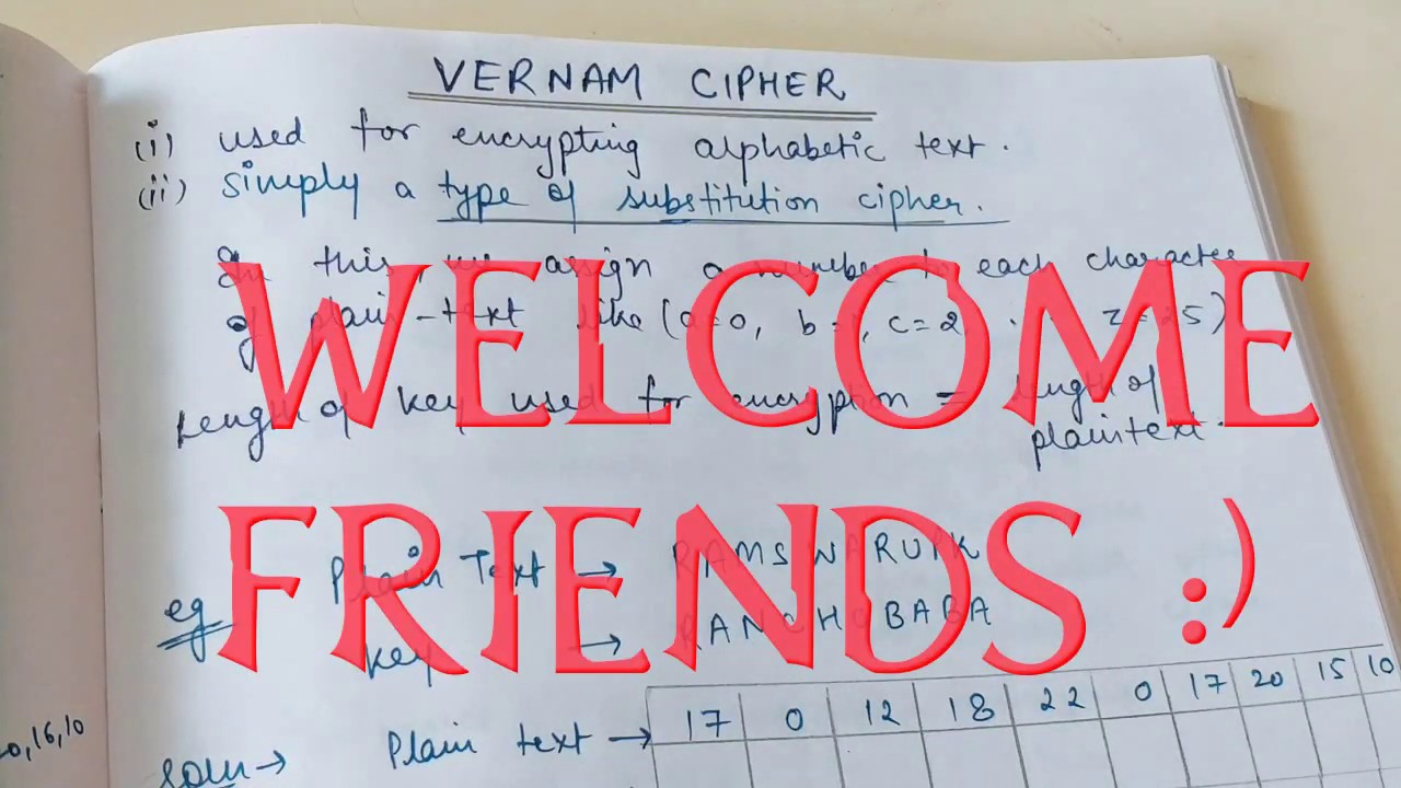 Vernam Cipher in Cryptography in hindi