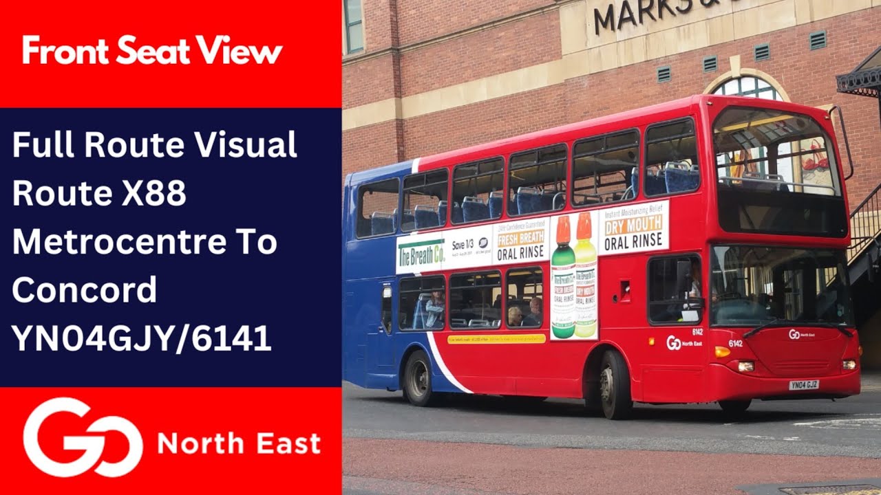 Full Route Visual: Go North East Service X88 - Metrocentre To Concord | YN04GJY/6141