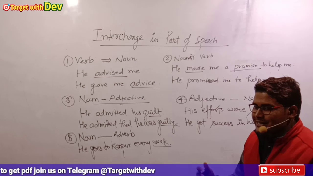 Interchange in part of speech, Noun, verb, adjective, adverb